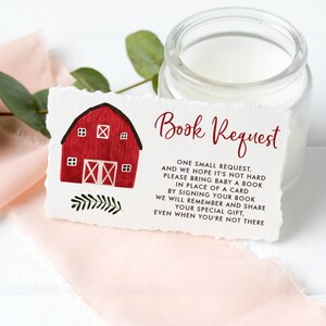 Red Farmhouse Baby Shower Book Request Card - Printable Farm Theme Bring a Book Instead of a Card - Books for Baby - Instant Download FA54