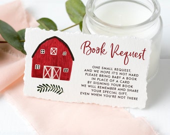Red Farmhouse Baby Shower Book Request Card - Printable Farm Theme Bring a Book Instead of a Card - Books for Baby - Instant Download FA54