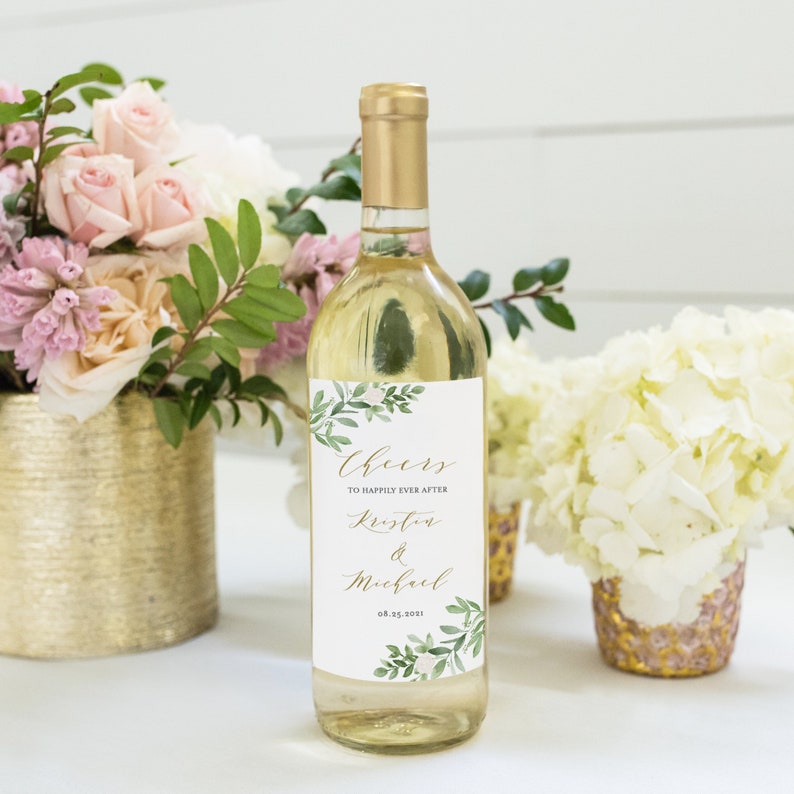 Printable Avery Label 3x5 /& 3.5x5 Greenery Wedding Wine Bottle Labels Template Watercolor Greenery and White Flowers Wedding Favor GWF23