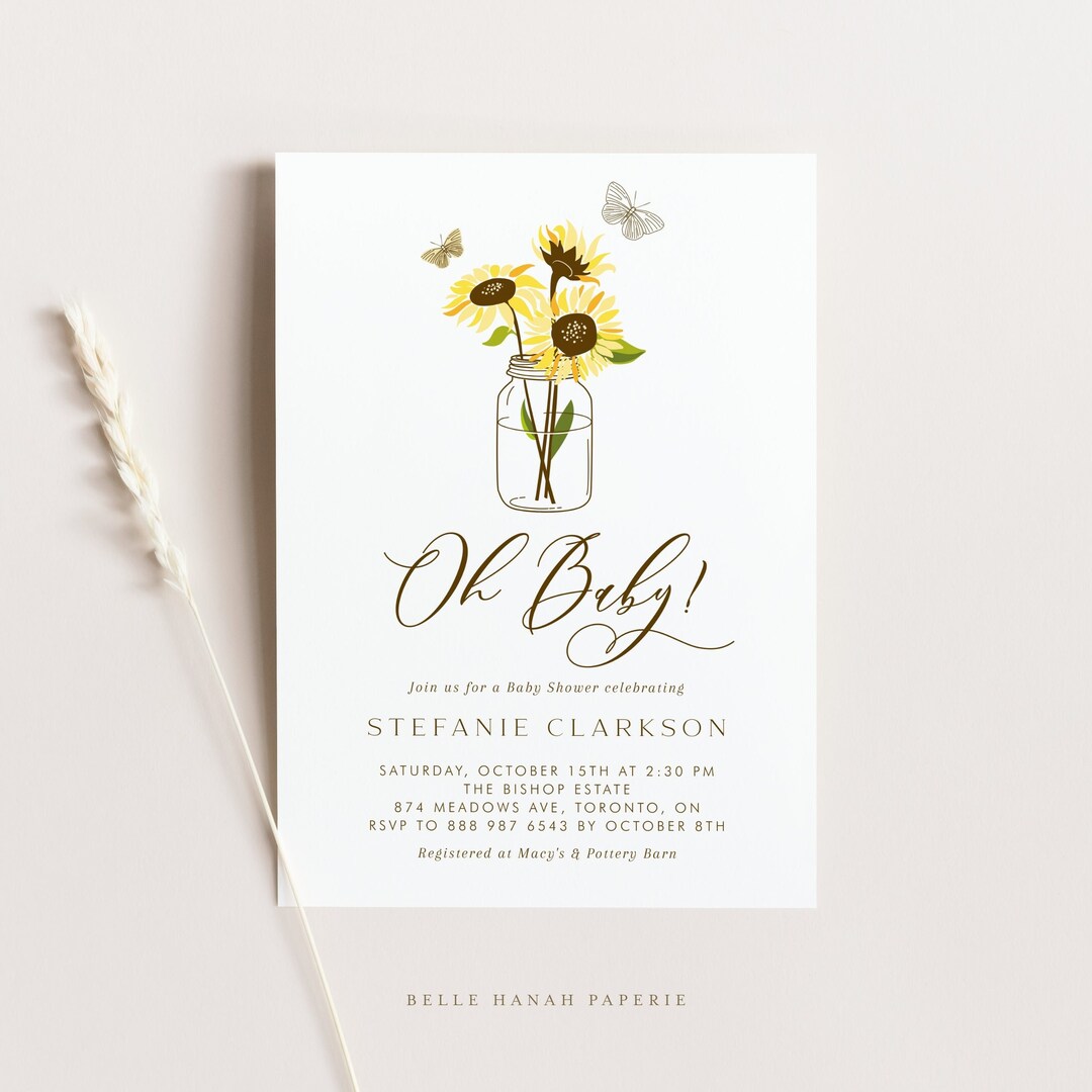 Printable Sunflower Baby Shower Invitation Template - Rustic Sunflowers ...