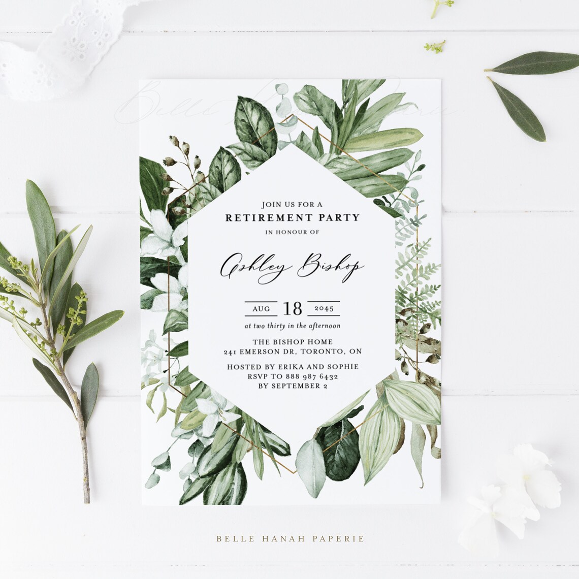 Printable Greenery Retirement Party Invitation Template - Etsy
