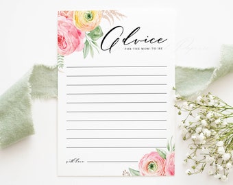 Scheda di consigli per l'acquazzone di ranuncolo per baby shower - Scheda stampabile 5x7 eleganti fiori rosa Consigli per la futura mamma - Download istantaneo WPRG6