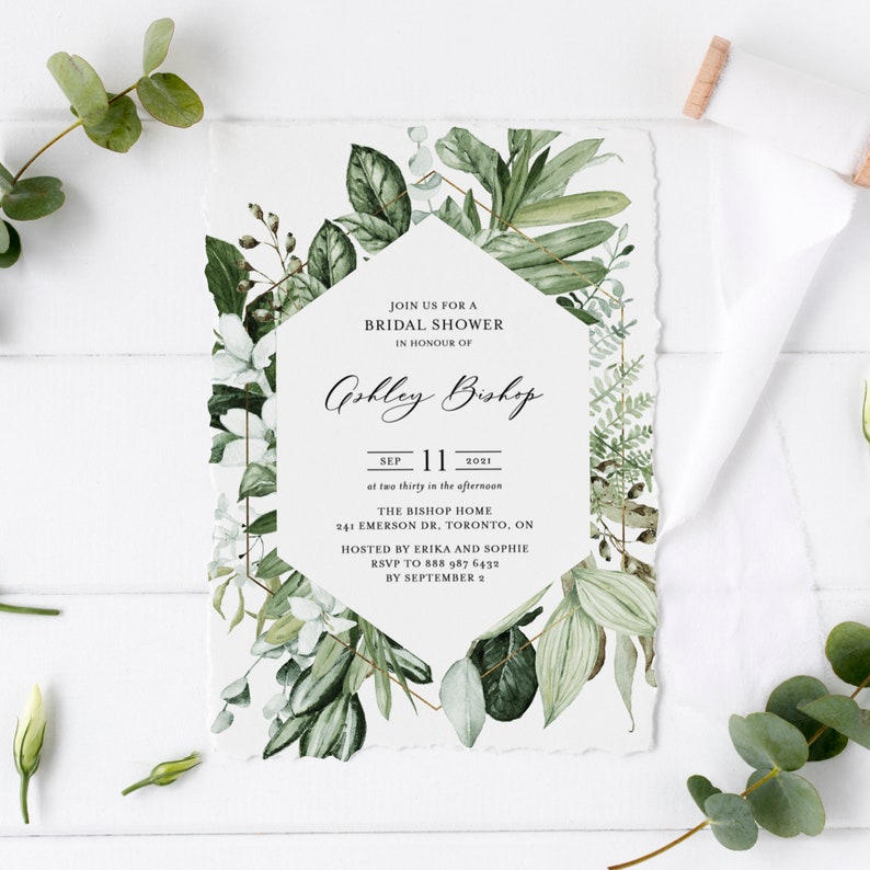 Greenery Bridal Shower Invitation Template Rustic Watercolor Etsy