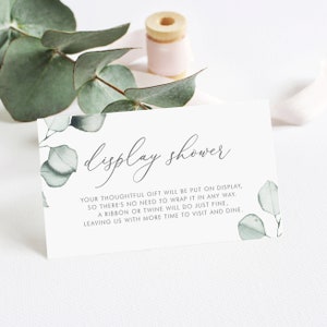 Modello modificabile minimalista eucalipto Display doccia carta - stampabile Boho verde scartato regalo Baby Shower Display doccia inserto MDE5