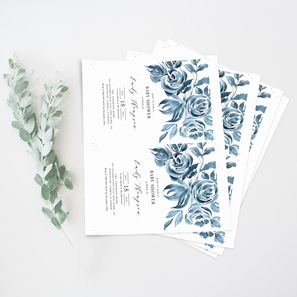 Printable Blue Floral Birthday Party Invitation Template DIY - Etsy