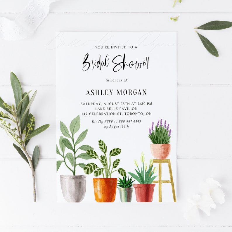 Printable Potted Plants Bridal Shower Invitation Template Etsy