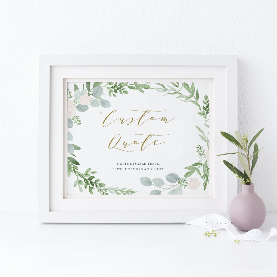 Greenery Wedding Custom Sign Template - 8x10 Printable Watercolor ...
