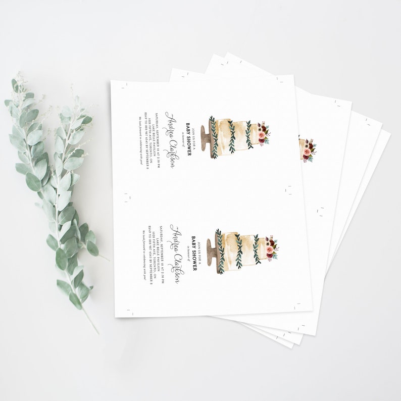 Fall Cake Rehearsal Dinner Shower Invitation Template Editable DIY FTC6 Watercolor Tiered Cake with Fall Flowers Wedding Shower Invite