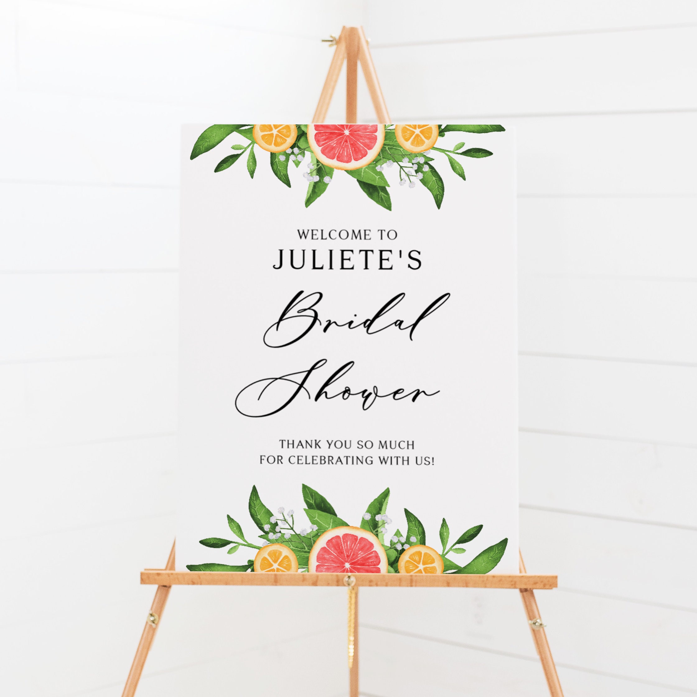 Printable Bridal Shower Welcome Sign Template Watercolour Grapefruits and Oranges Garland Bridal Brunch Poster DIY Editable