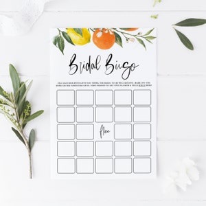Tarjeta de bingo de despedida de soltera botánica de cítricos - Tarjeta de juego de bingo nupcial de limones y naranjas de acuarela imprimible - Descarga instantánea BC85