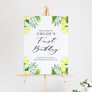 Floral Birthday Party Welcome Sign Template - Yellow Watercolor Roses Summer First Birthday Party Poster - DIY, Editable, Printable WYR02