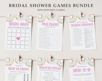 Printable White Donuts Bridal Shower Games Bundle - 6 Games Bundle - Donut Sprinkles Wedding Shower Package, Bachelorette Party Games WD91