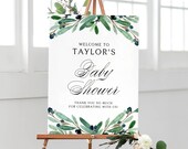 Editable Greenery Baby Shower Welcome Sign Template - 18x24 Printable Watercolor Olive Branches Greenery Baby Shower Poster - DIY