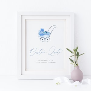 Blue Stoller Baby Shower Sign Template - Printable Watercolor Blue Vintage It&#39;s a Boy Baby Stroller Custom Poster - DIY Editable VBC2