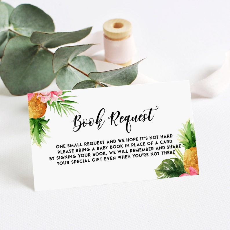 Printable Book Request Card Tropical Watercolor Pineapple | Etsy