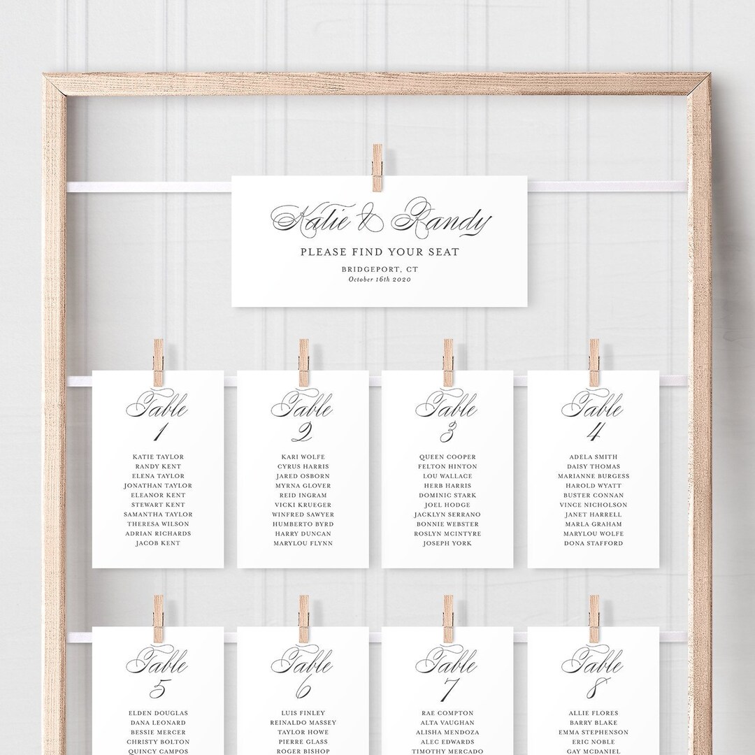 Printable Wedding Seating Chart Template - Editable Katie Script ...