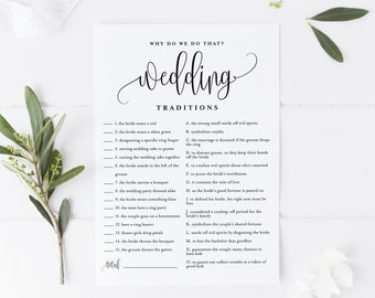 Script Wedding Traditions Game Card – Why Do We Do That Wedding Party Game – Druckbares Sophie Script Bridal Shower Game – Sofortiger Download