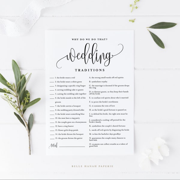 Script Wedding Traditions Game Card - Why Do We Do That Wedding Party Game - Printable Sophie Script Bridal Shower Game - Instant Download