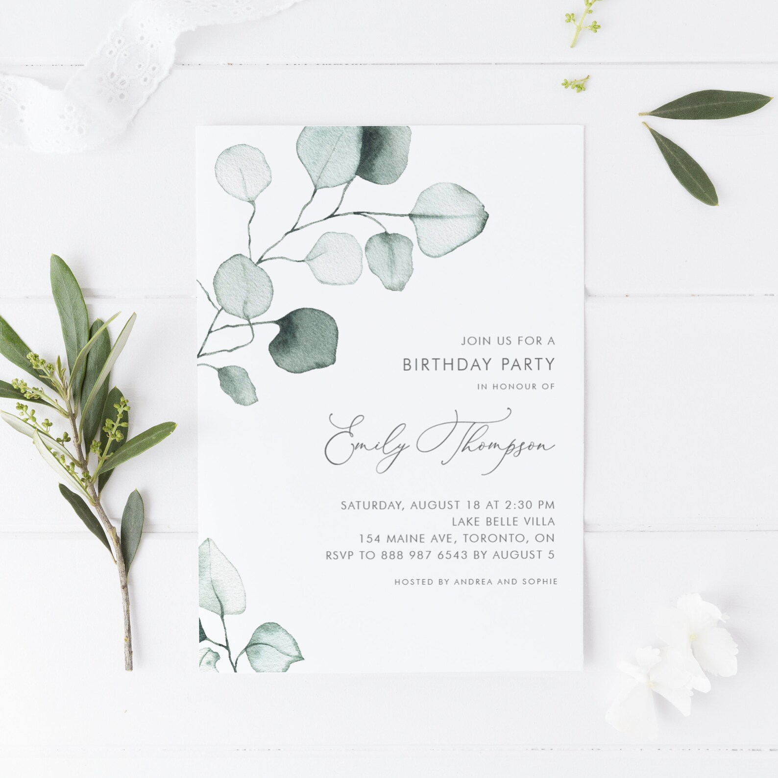 Printable Eucalyptus Birthday Party Invitation Template DIY Etsy