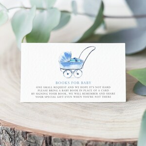 Printable Book Request Baby Shower Card - Watercolor Blue Vintage Baby ...