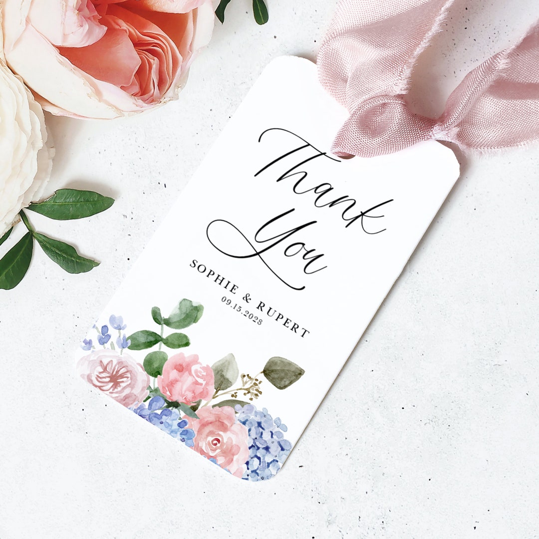 Hydrangea Wedding Thank You Gift Tag Template - Printable Blue ...