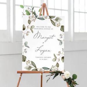 Stampabile eucalipto matrimonio segno di benvenuto modello - 18 x 24 poster di benvenuto di eucalipto seminato dell'acquerello dell'annata - segno modificabile SE05