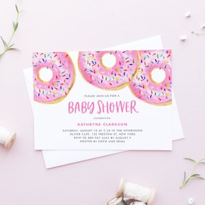 Pink Donuts Baby Shower Invitation Template - Watercolor Pink Donuts Girl Baby Shower Invite - Editable Pink Donut Invite - DIY PD81