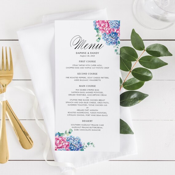 Paper &amp; Party Supplies Editable Floral Menu Card Template Instant ...