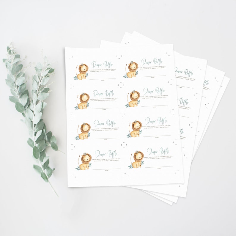 Printable Lion Diaper Raffle Card Watercolor Lion Prince | Etsy