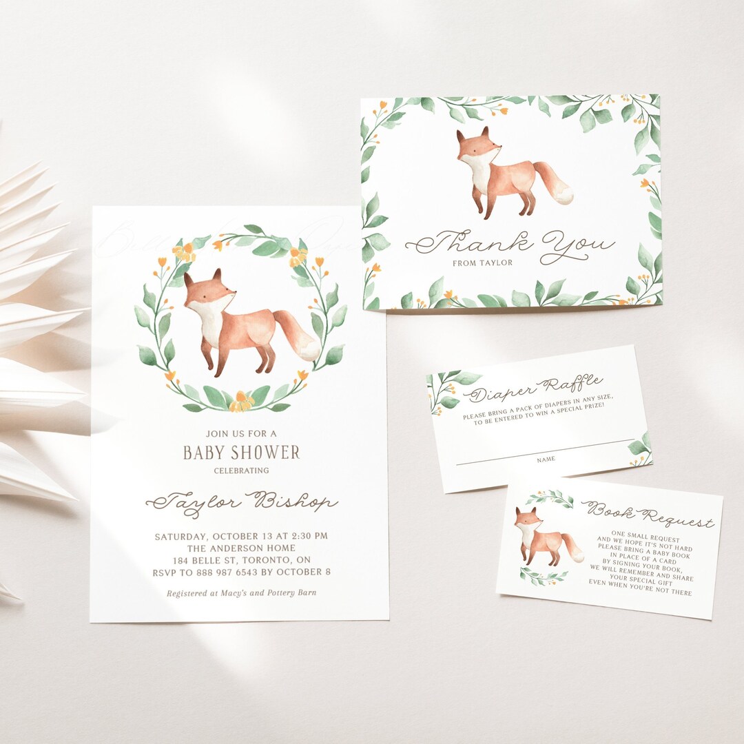 Printable Fox Baby Shower Bundle Template, DIY Woodland Baby Shower ...