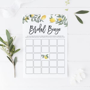Boho Lemon Bridal Bingo Card - Printable Rustic Watercolor Lemon Garland Summer Bridal Shower Bingo Game Card - Instant Download BLW1