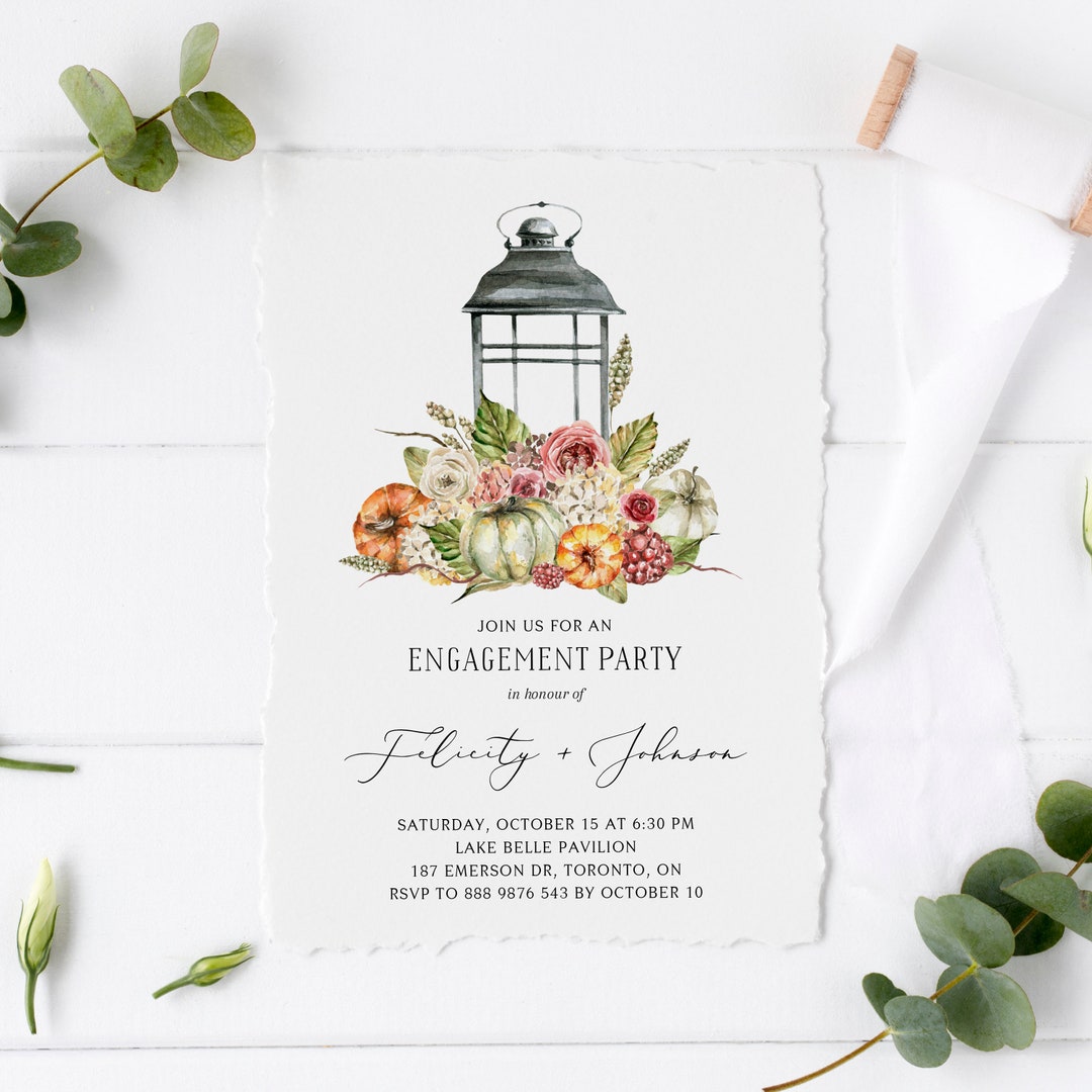 Printable Fall Lantern Engagement Party Invitation Template Watercolor