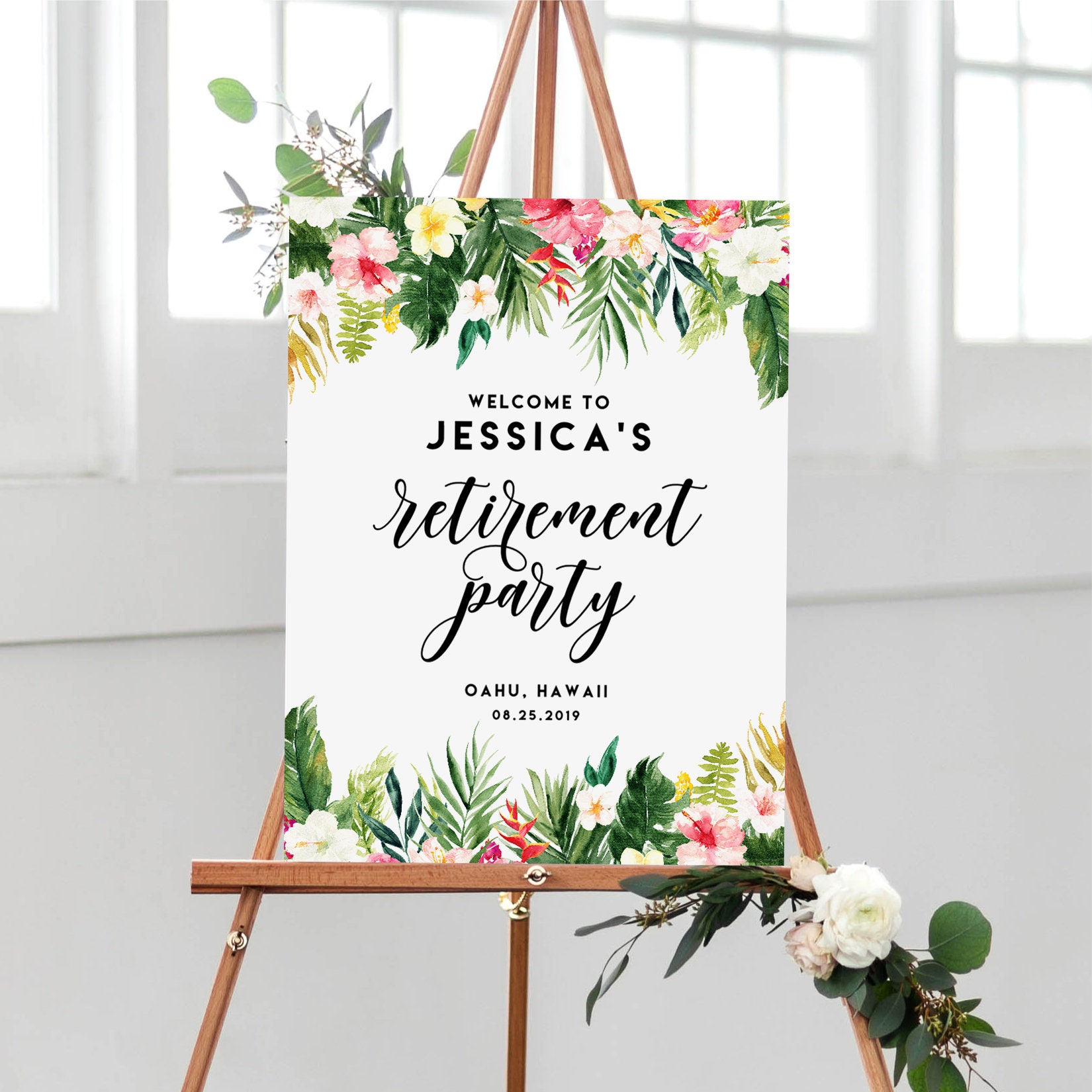 Editable Tropical Retirement Party Welcome Sign Template