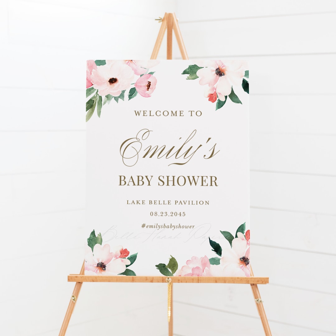 Printable Pink Floral Baby Shower Welcome Sign Template, DIY Watercolor ...