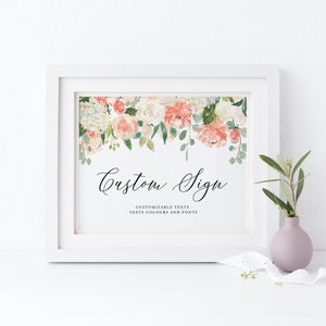 DIY 8x10 Printable Floral Custom Quote Print Template Watercolor Peach ...