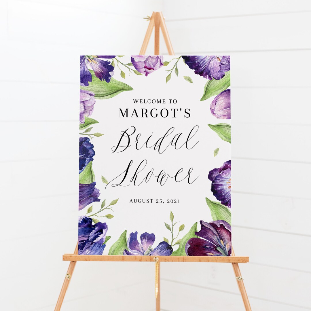 Purple Floral Bridal Shower Welcome Sign Template - Printable ...