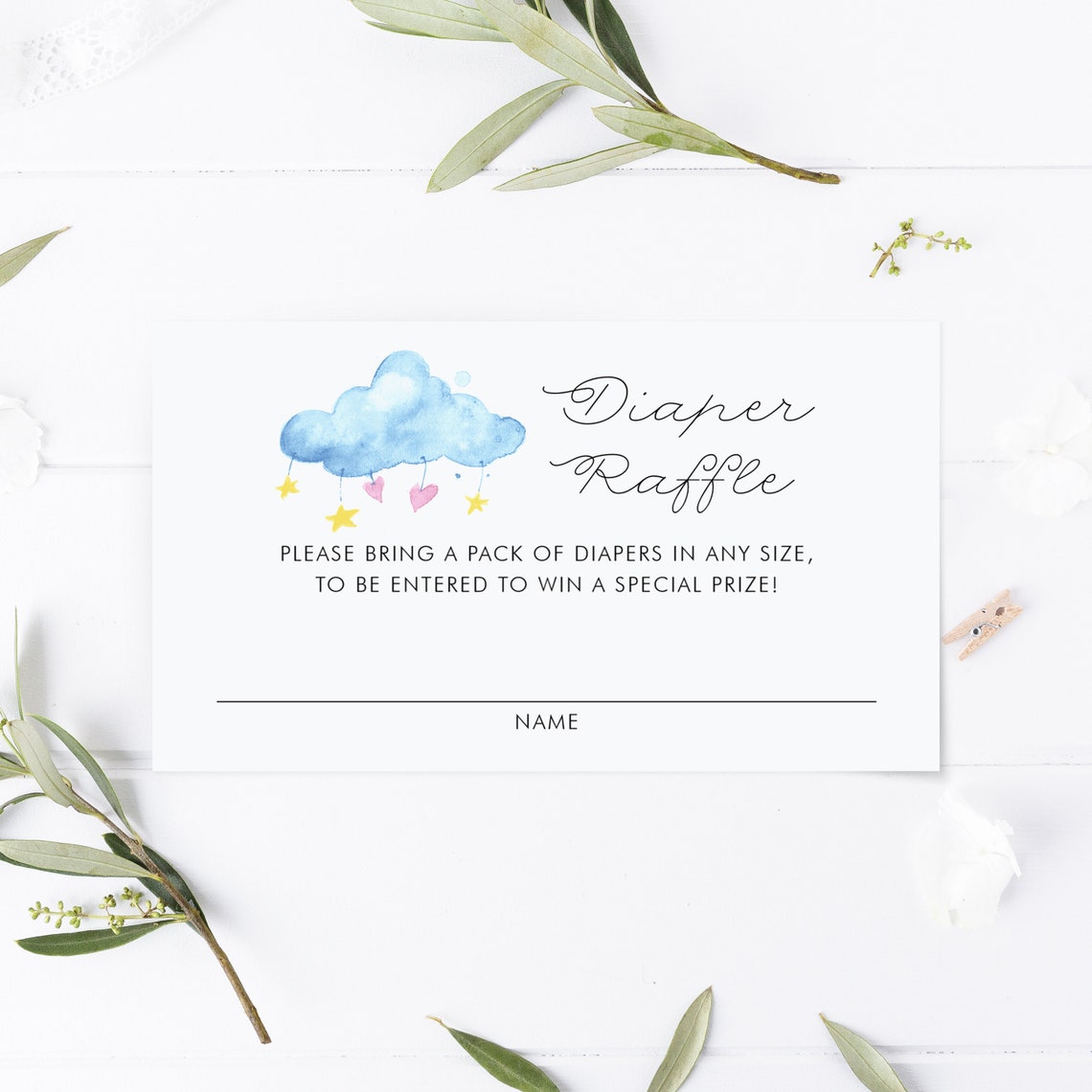 Printable Diaper Raffle Card Template Editable Watercolor - Etsy
