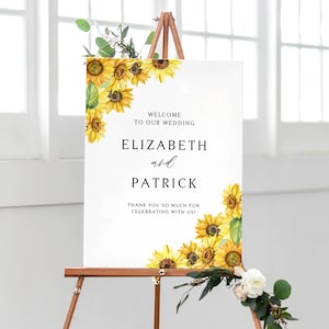 Printable Sunflowers Wedding Welcome Sign Template - Rustic Watercolor Sunflower Wedding Sign - DIY Wedding Floral Poster Editable WS95