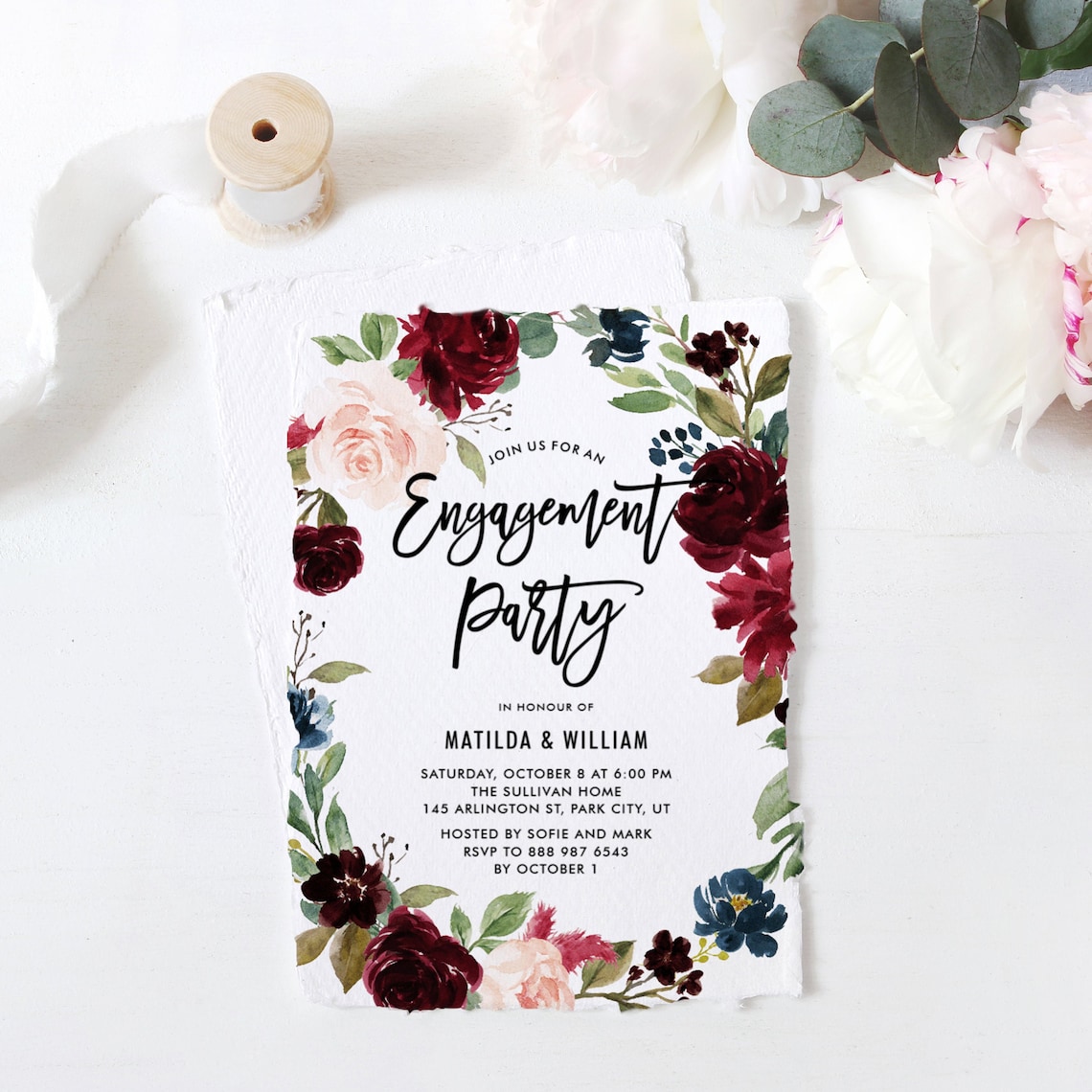 Printable Fall Engagement Party Invitation Template Boho image 1