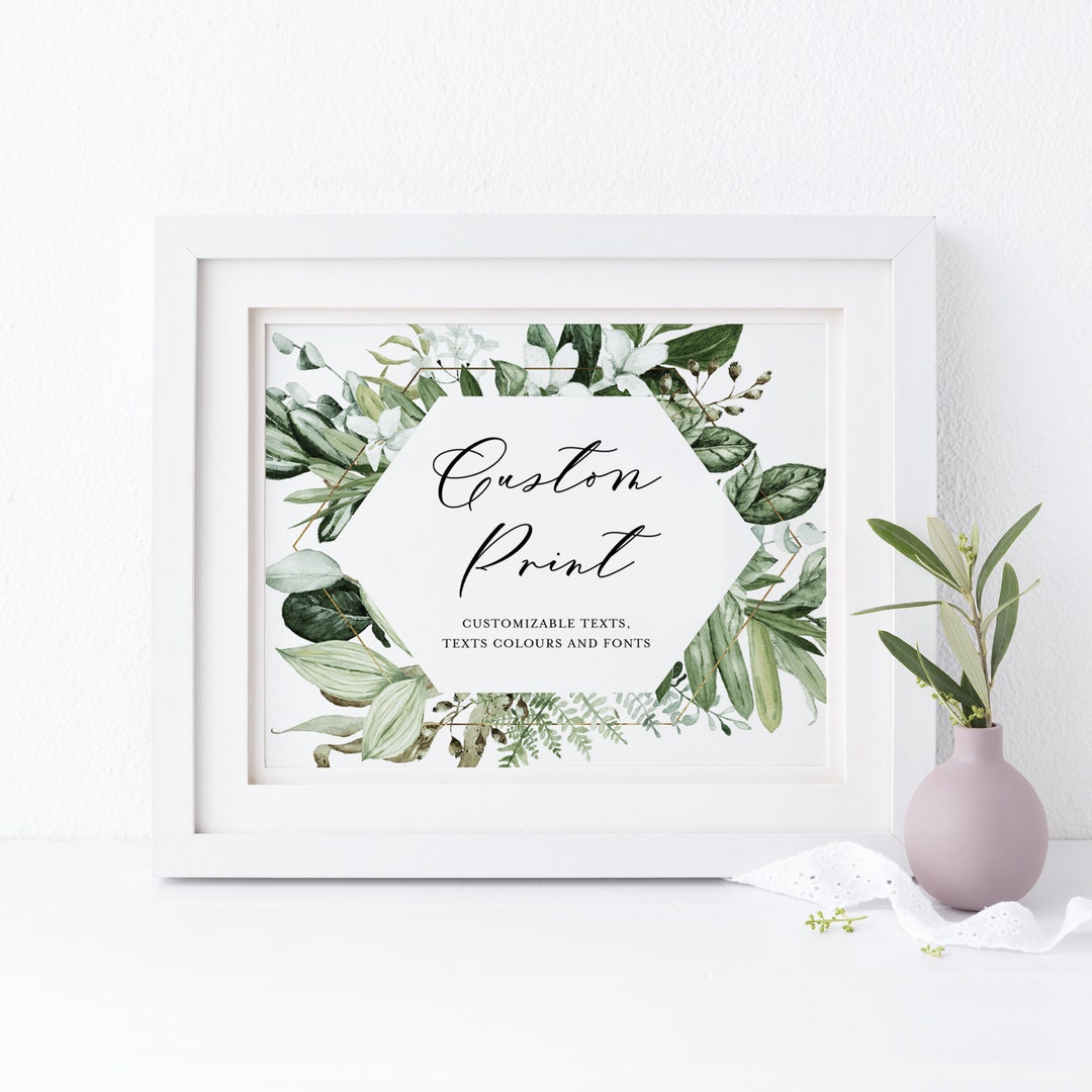Printable 8x10 Greenery Custom Quote Print Template - Rustic Watercolor ...