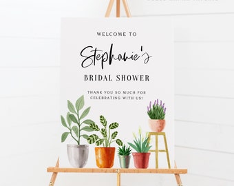 Printable Potted Plants Bridal Shower Welcome Sign Template - DIY Watercolor Indoor Plants Couples Shower Poster -Editable Welcome Sign IP78