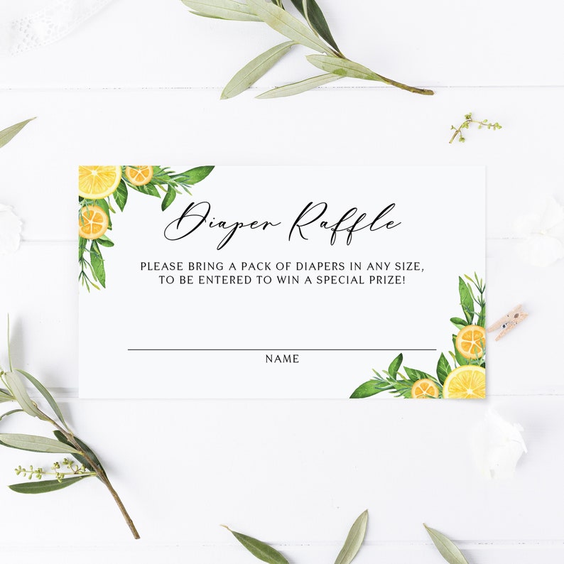 Printable Lemon Diaper Raffle Card Watercolor Lemons and Etsy