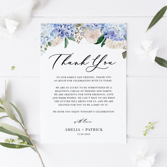 DIY Blue Floral Wedding Thank You Card Template Printable | Etsy