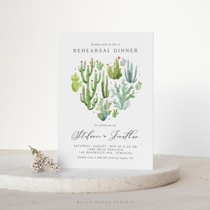 Modello di invito alla festa di fidanzamento estivo stampabile - Cactus fai da te e Succulent Heart Cluster Rehearsal Dinner Evite - Invito modificabile SU89