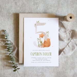 Printable Boho Fifth Birthday Party Invitation Template - Watercolor Fox Fifth Birthday Evite - Editable Fox Invitation - 5th Birthday Party