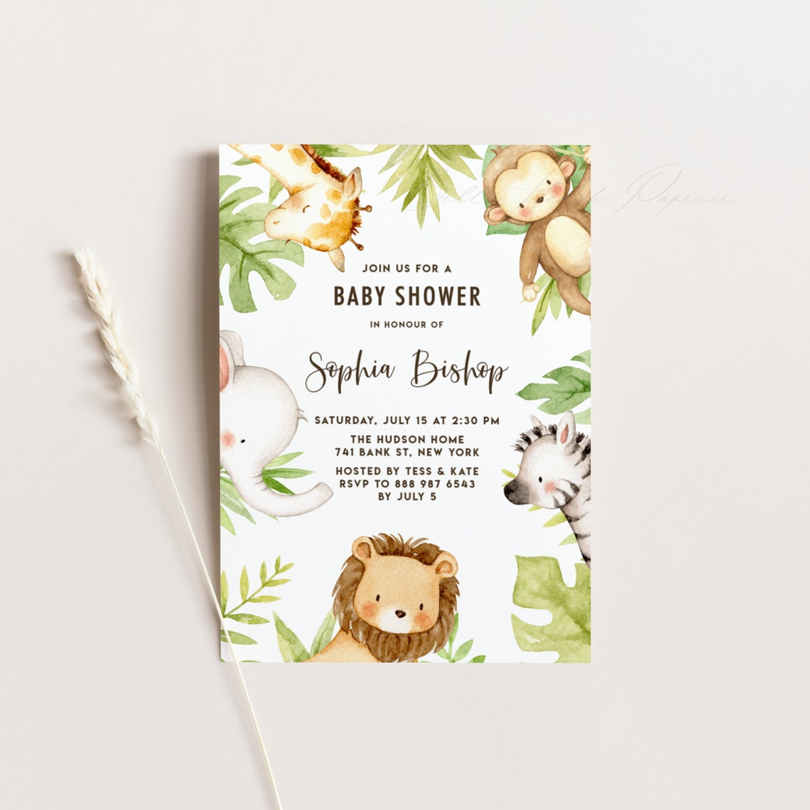 Printable Safari Baby Shower Invitation Template Cute | Etsy