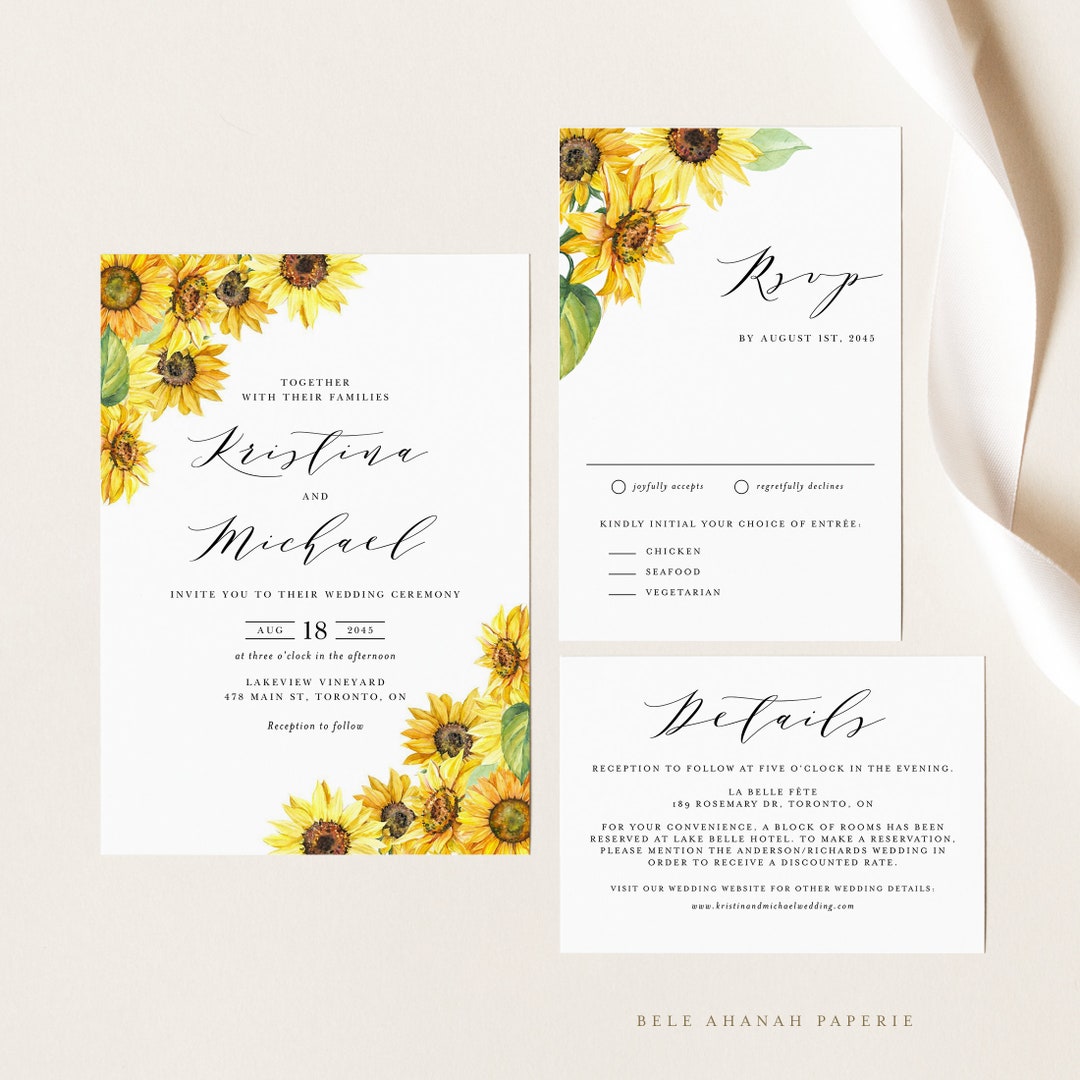 Printable Sunflower Wedding Invitation Set Template DIY Rustic ...