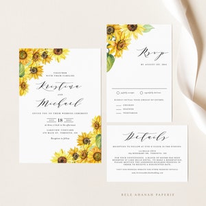 Printable Sunflower Wedding Invitation Set Template - DIY Rustic ...
