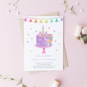Printable Unicorn Birthday Invitation Template DIY Purple Rainbow ...