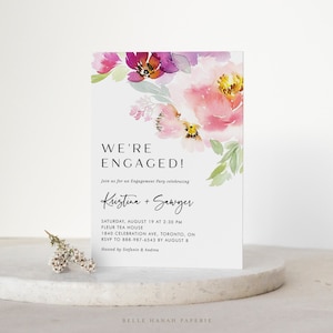 Printable Spring Floral Engagement Party Invitation Template - DIY Watercolor Pastel Pretty Flowers Engagement Evite - Editable Invite FP5